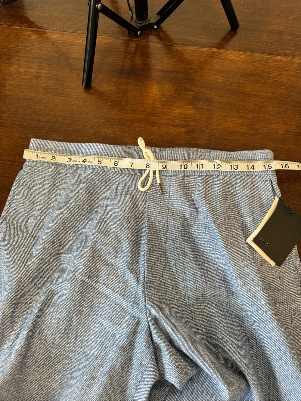 ASOS Design Cotton Linen Drawstring Elastic Waist Blue Pants Size Mens 32 X 32